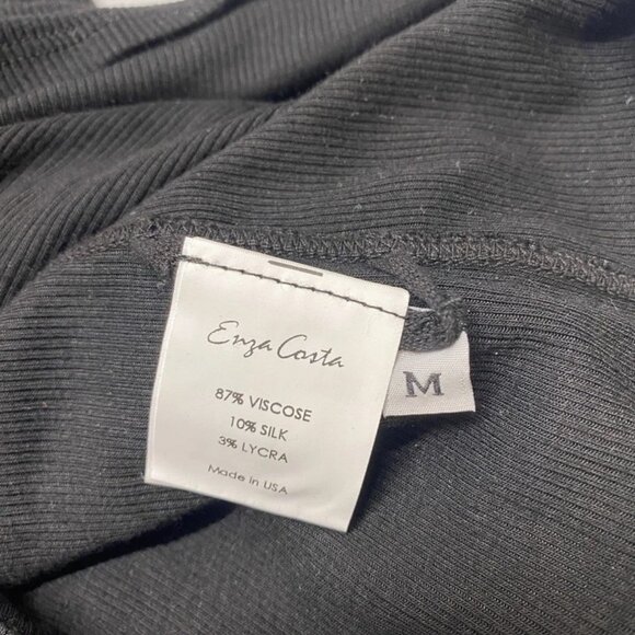 NEW ENZA COSTA Womens Soft Viscose Silk Ribbed Long Sleeve Shirt Size M Black - Picture 11 of 11